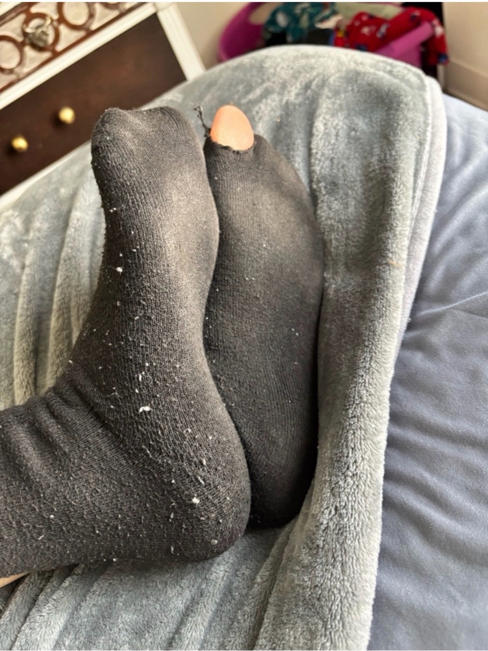 USED Black Crew Socks with Toe Hole - Single Pair